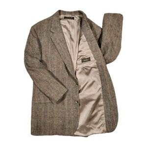 VTG Brooks Brothers Camel Hair Brown Glen Windowpane Blazer Sport Coat  45 R